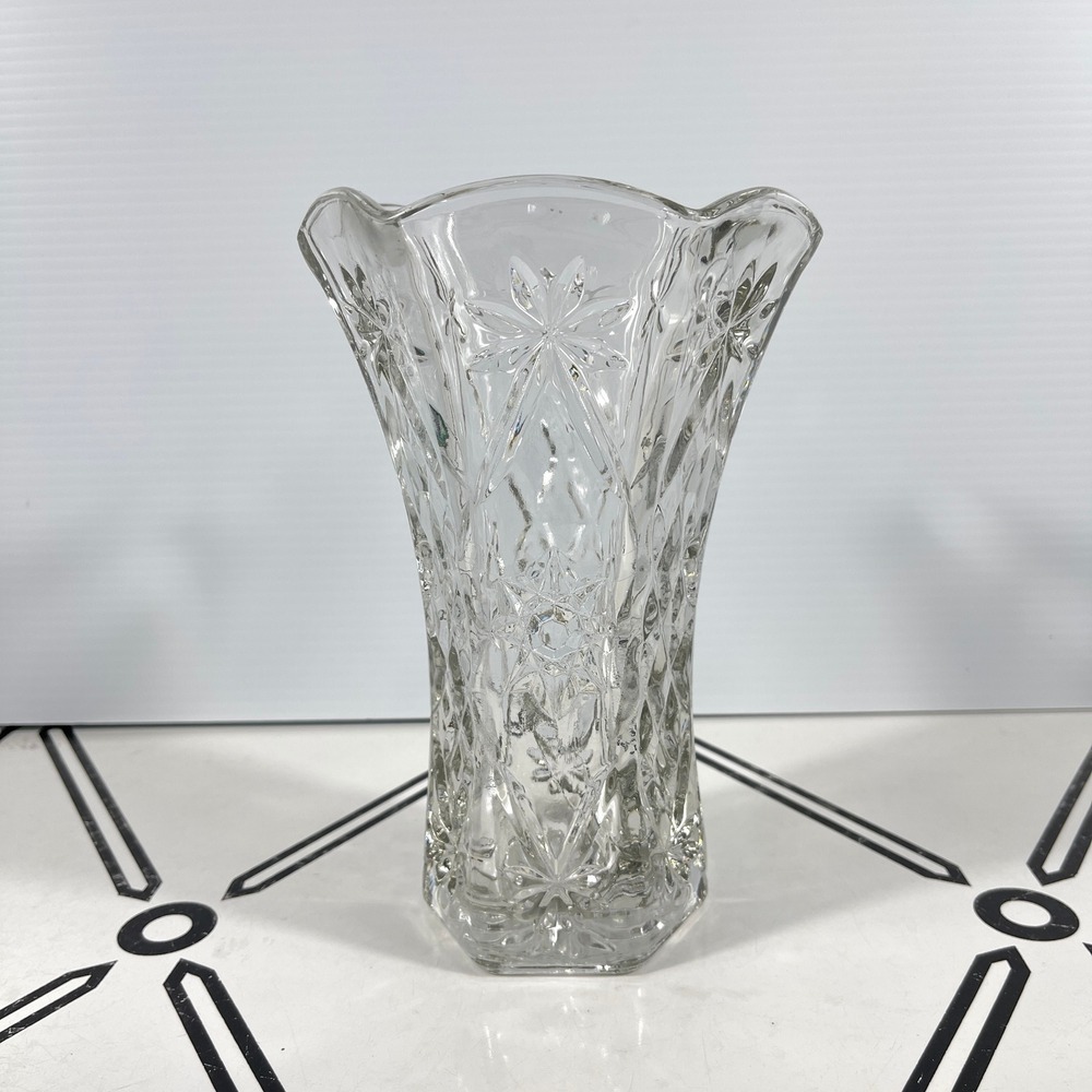 VTG Anchor Hocking Early American Prescut Star of David Diamond Cut Vase